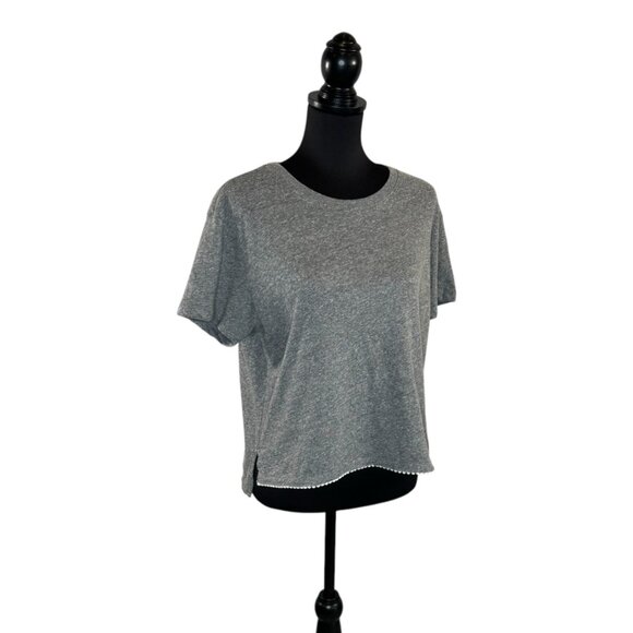 LIKE NEW Nation Ltd by Jen Menchaca Women's Gray Short Sleeve Top With Lace Trim - Picture 1 of 8